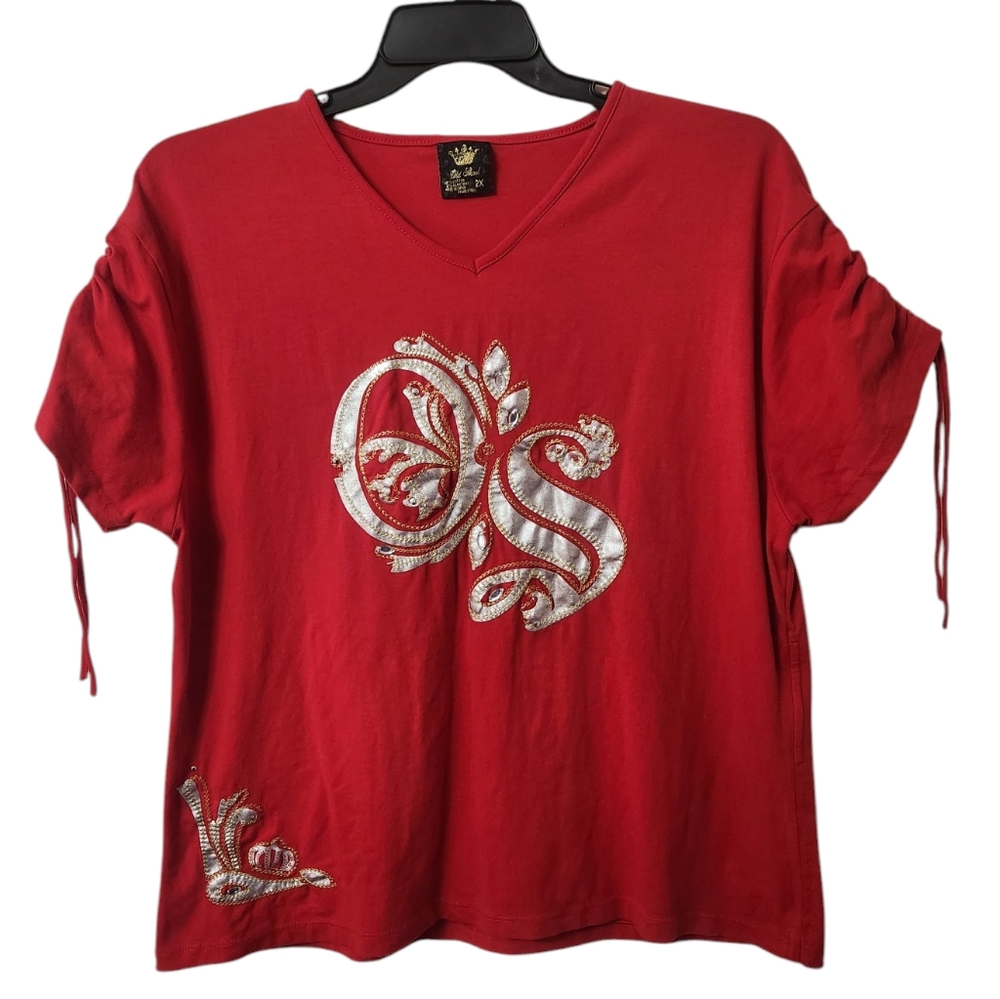 Old Skool Red Drawstring Sleeve V-NECK 2XL Vintage Top